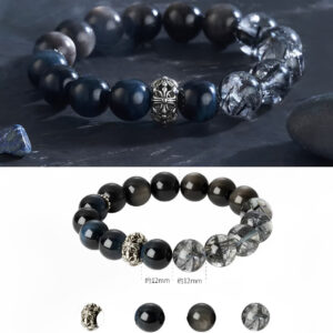 【司马懿·权谋】电掣星驰·隐忍杀伐｜宗师定制手链 (顶绘黑发晶/鹰眼石/银曜石/S925银 · 职场掌权专用)
