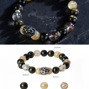 「【司马昭·宏图】金狮狂舞·王者莅临｜宗师定制手链 (顶级金发晶/金曜石/S925银雄狮 · 领袖统治专用)